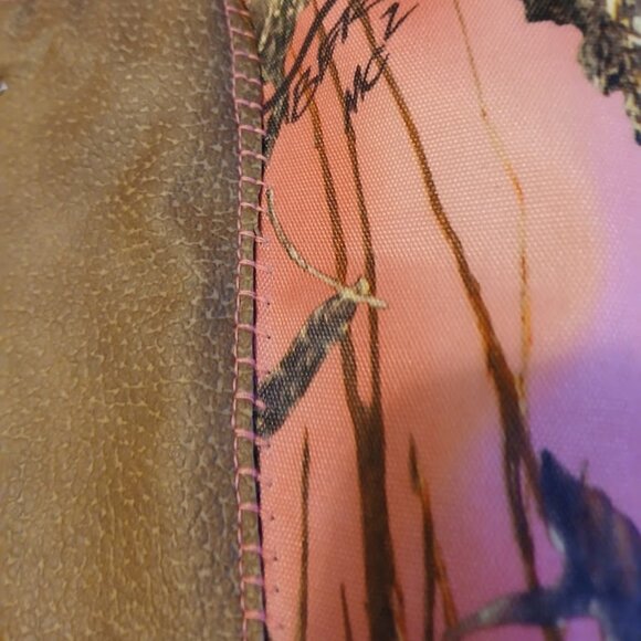 New Vinyl Camo Top handle Shoulder Bag Purse Hot Pink Brown Crescent Baguette - Picture 5 of 10